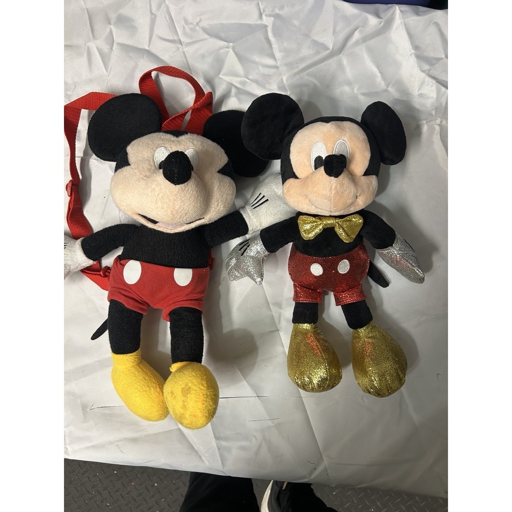 Disney Mickey Mouse Plush Backpack & Glitter Plush Toy‎ Lot ~14–16"